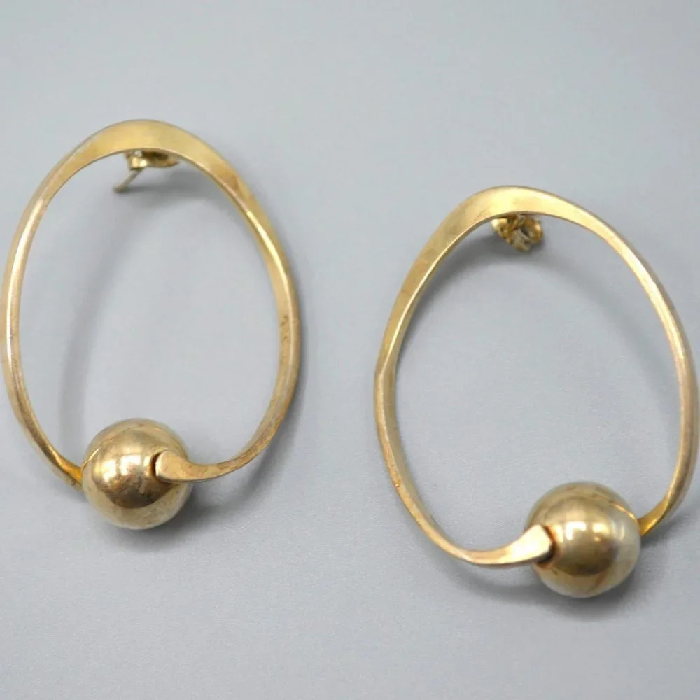 Sterling Silver Oval Hoop Earrings  w/ Ball Detail